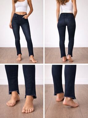 FRAME Le Skinny de Jeanne Raw Hem Jeans Sz 26 Dark Wash High Low Ankle